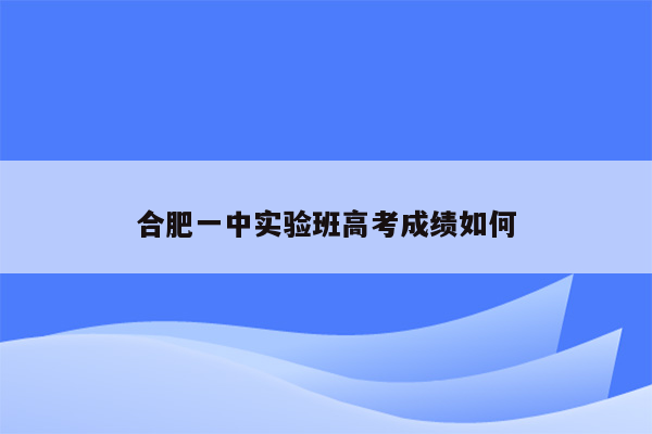 合肥一中实验班高考成绩如何