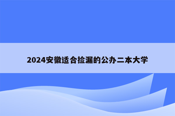 2024安徽适合捡漏的公办二本大学