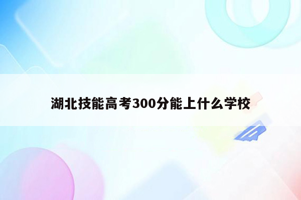 湖北技能高考300分能上什么学校