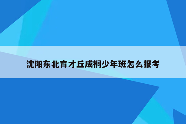 沈阳东北育才丘成桐少年班怎么报考