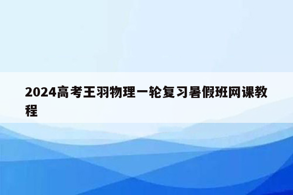 2024高考王羽物理一轮复习暑假班网课教程