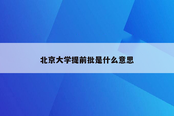 北京大学提前批是什么意思