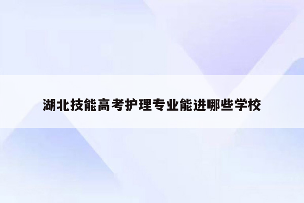 湖北技能高考护理专业能进哪些学校