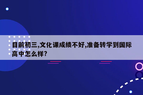 目前初三,文化课成绩不好,准备转学到国际高中怎么样?