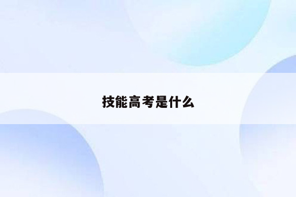 技能高考是什么