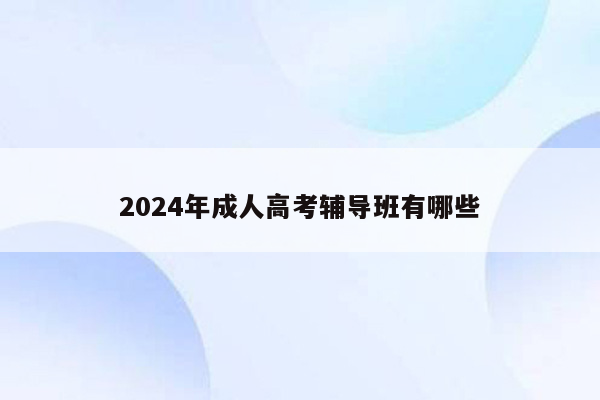 2024年成人高考辅导班有哪些