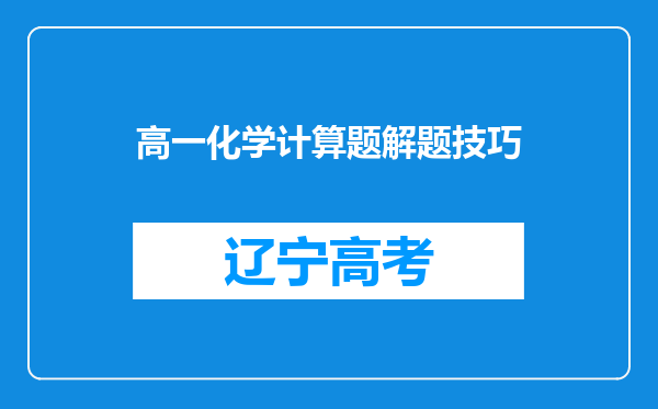 高一化学计算题解题技巧