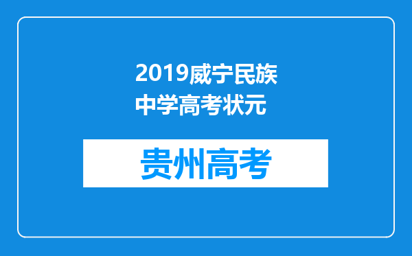 2019威宁民族中学高考状元