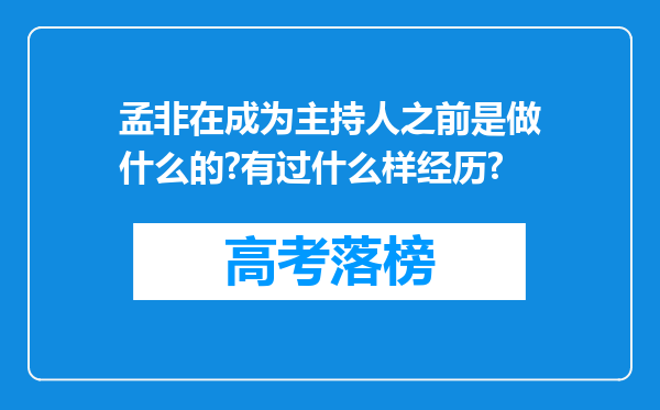 孟非在成为主持人之前是做什么的?有过什么样经历?