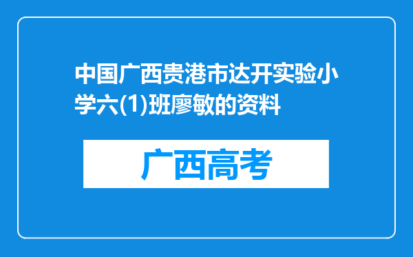 中国广西贵港市达开实验小学六(1)班廖敏的资料