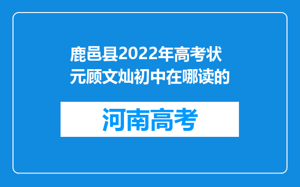 鹿邑县2022年高考状元顾文灿初中在哪读的