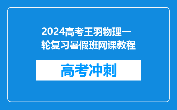 2024高考王羽物理一轮复习暑假班网课教程