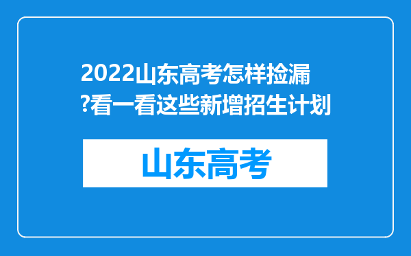 2022山东高考怎样捡漏?看一看这些新增招生计划