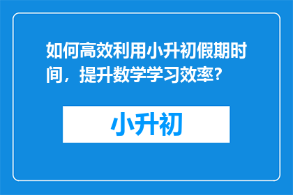 如何高效利用小升初假期时间，提升数学学习效率？