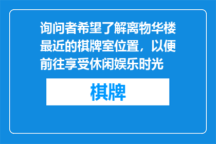 询问者希望了解离物华楼最近的棋牌室位置，以便前往享受休闲娱乐时光