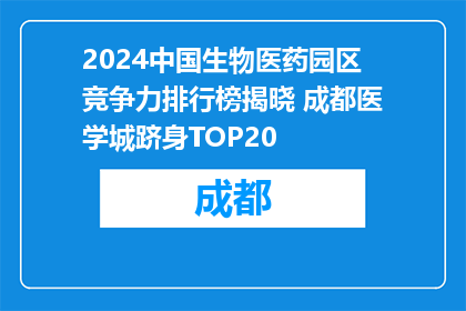 2024中国生物医药园区竞争力排行榜揭晓 成都医学城跻身TOP20