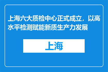 上海六大质检中心正式成立，以高水平检测赋能新质生产力发展