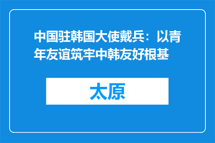 中国驻韩国大使戴兵：以青年友谊筑牢中韩友好根基